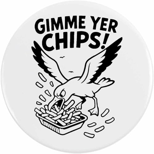 Azeeda 77mm 'Gib mir deine Chips, Möwe' Pin Knopf-Abzeichen (BB00146222) von Azeeda