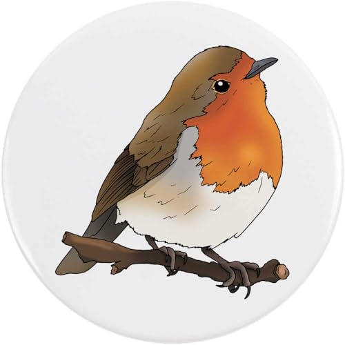 Azeeda 77mm 'Sitzender Rotkehlchenvogel' Pin Knopf-Abzeichen (BB00145133) von Azeeda