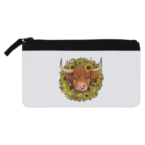 Azeeda Federmäppchen "Sunflower Highland Cow" (PC00048221), weiß, 21cm x 12cm, Bleistift 21 x 12 von Azeeda