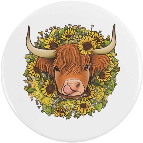 BB043676 Anstecknadel "Sonnenblume Highland Cow", 58 mm, Metall von Azeeda