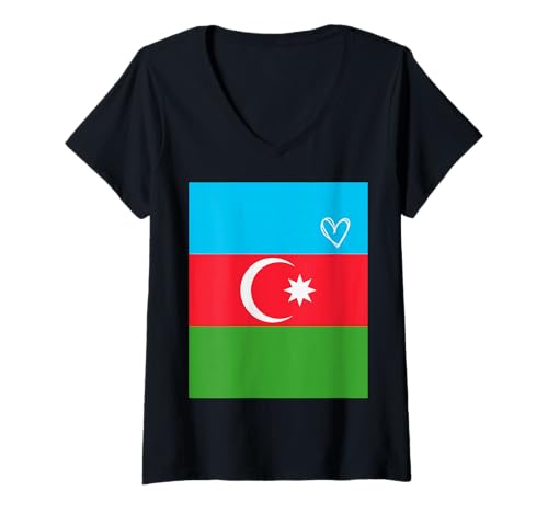 Damen Aserbaidschan-Flagge, Aserbaidschanischer Nationalfeiertag T-Shirt mit V-Ausschnitt Damen Aserbaidschan-Flagge, Aserbaidschanischer Nationalfeiertag T-Shirt mit V-Ausschnitt von Azerbaijan Flag Azerbaijani National Gifts Idea