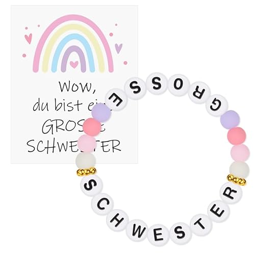 Azlanway Große Schwester Armband Geschenk – Set mit Buchstabenperlen-Armband & Karte – süßes Geschenk für Mädchen zur Geburt eines Geschwisterchens oder als emotionale Aufmerksamkeit von Azlanway