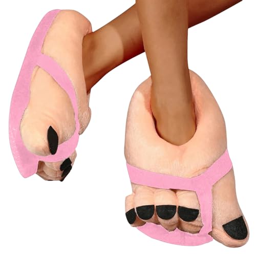 Aznever Big Toe Schuhe Lustig, Big Toe Cartoon Schuhe - Neuartige rutschfeste Hausschuhe aus weicher Baumwolle,Lustige Plüsch-Hausschuhe für den Winter, flauschige Hausschuhe für Damen zum Entspannen von Aznever