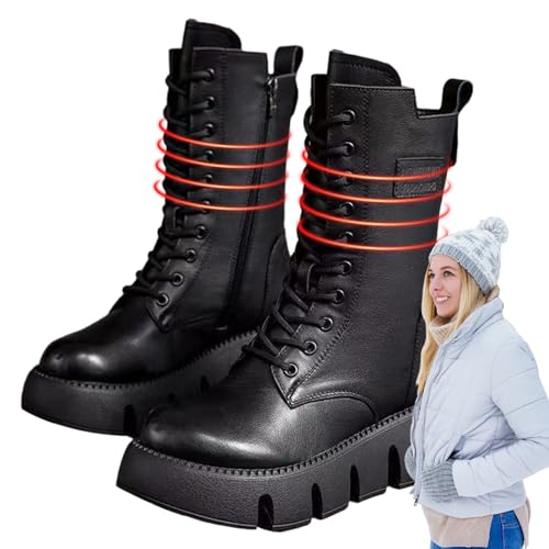 Aznever Kampfstiefel für Damen | Damenstiefel mit seitlichen Reißverschlüssen | Weiche, verdickte warme Plüsch-Modestiefel, Geschenk zum Geburtstag, Jahrestag, Weihnachten von Aznever