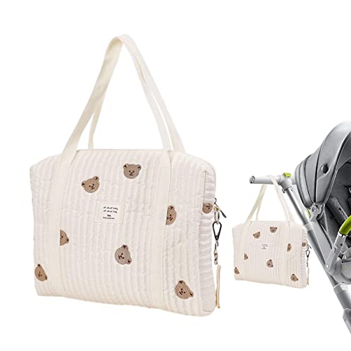 Aznever Mommy Bag, Wickeltasche Kinderwagen, Mamatasche Mit Großem Fassungsvermögen, Weiche Baumwoll-Stickerei-Tragetasche, Mama-Tasche, Multifunktionale Reisetasche, 36 X 30 Cm von Aznever