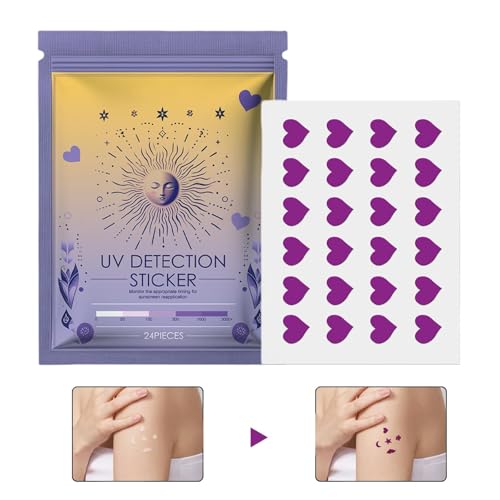 Aznever UV Detection Stickers For Sunscreen,UV-Erkennungsaufkleber - 24 Stück Sonnenschutzpflaster,Sonnenschutz-Aufkleber, Sonnenschutz-Erinnerungsaufkleber, Sonnenschutz-UV-Aufkleber von Aznever