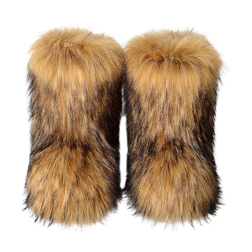 Aznever Warme, mit Fell gefütterte Stiefeletten | Flache Outdoor-Schuhe Kunstpelzstiefel | Bequeme und flauschige, mit Fell gefütterte Stiefeletten, Geschenk für Freundin, Mutter und Ehefrau von Aznever