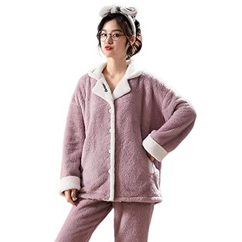 Aznever Winterpyjamas Für Damen, Kuschel Schlafanzug Damen Flauschig, Winterwarme Homewear, Flauschiges Pyjama-Set, Fleece-Pullover, Hose, Lockere Plüsch-Nachtwäsche von Aznever