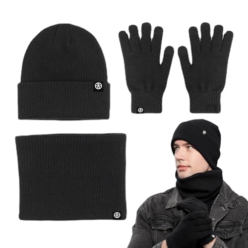 Damen Mütze, Schal und Handschuhe Set Winter | Winter-Mütze-Schal-Handschuhe,Strickmütze für kaltes Wetter, weiche Fleece-Thermo-Winterschal-Handschuhe zum Skaten, Snowboarden, Wandern, Reisen Aznever von Aznever