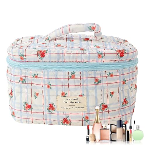 Reise-Make-up-Tasche, Reise-Make-up-Tasche,Kosmetiktaschen-Organizer mit gestepptem Blumenmuster - Reiseorganizer, Kosmetikbehälter, Make-up-Organizer für Frauen und Mädchen von Aznever