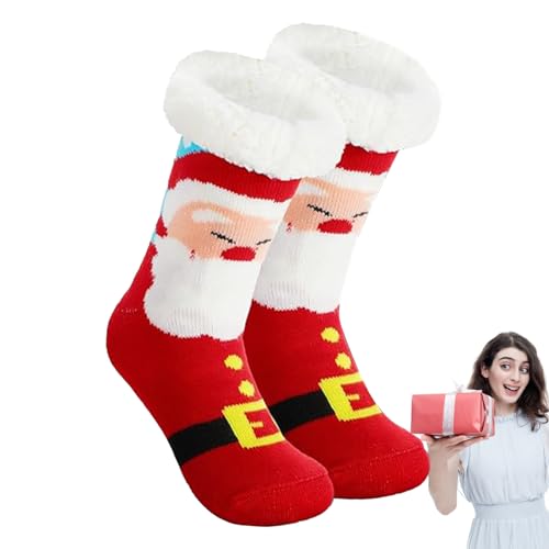 Winterwarme Weihnachtssocken - Weihnachts-Wintersocken | Weiche Damen-Baumwoll-Weihnachts-Fleece-gefütterte Slipper-Greifersocke für Kinder Aznever von Aznever