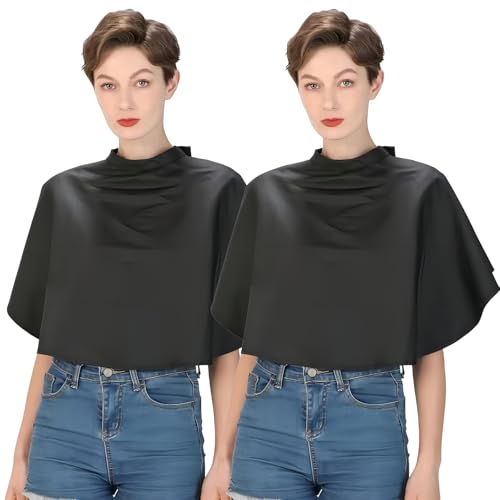 2 Stück Kurze Friseurumhänge, Friseursalon Umhänge, Styling Shampoo Umhang, Wasserfester Nylon Haarschnitt Umhänge, Leichte Friseurumhang, Make-up Haarschneide Lätzchen, Haarschneideumhang (Schwarz) von Azonelife
