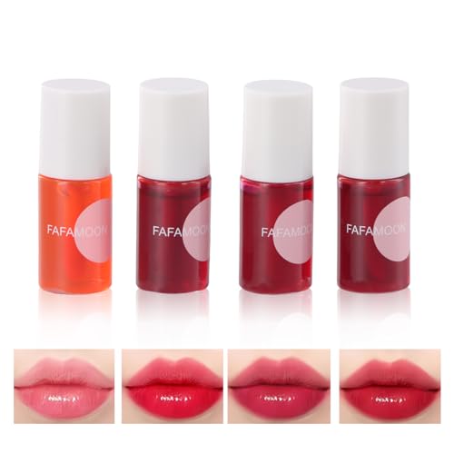 4 Farben Lip Tint Stain Set Makeup, Mini Flüssiger Lippenstift, Lipgloss Wasserfest, Korean Natural Glaze Feuchtigkeitsspendendes, Langanhaltende Non-Stick Cup Lip Gloss Makeup für Wangen und Augen von Azonelife