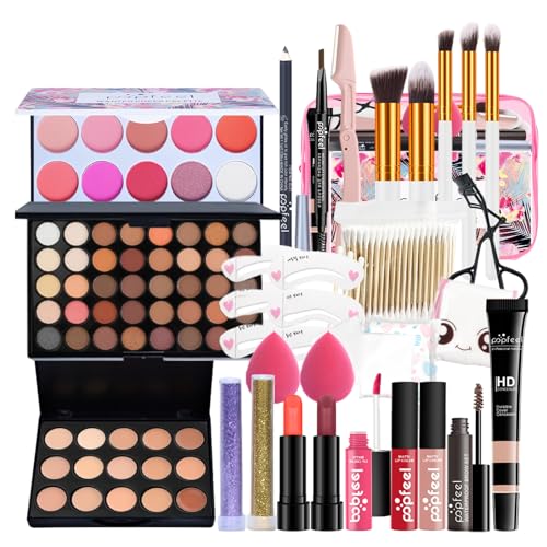 Alles in Einem Make-Up-Set mit Lidschatten Palette Lippenstift Concealer, 28 Stück All in One Make up Geschenkset, Kosmetik Schmink Starter Kit mit Kosmetiktasche für Teenager-Mädchen Frauen von Azonelife