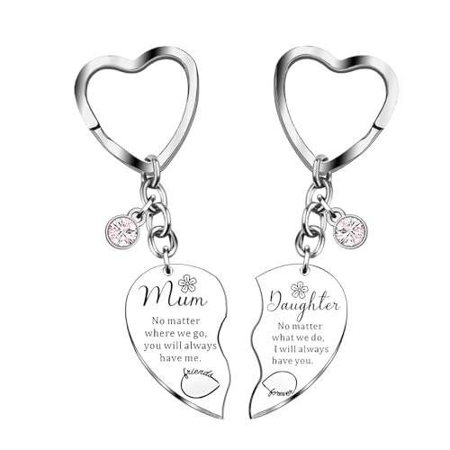 Azonelife 2Stück Schlüsselanhänger für Mutter Tochter, Muttertag Geschenk Anhänger Schlüsselanhänger Ring Set mit Passendem Herz Mama Frauen Mädchen Schlüsselanhänger Geschenke für Mütter und Töchter von Azonelife