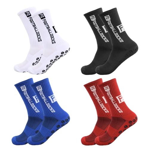 Azonelife 4 Paare Fußball Socken, 39-46 Anti Rutsch Grip Sportsocken Rutschfeste Atmungsaktiv Fußballsocken für Herren Damen, Unisex Grip Socks Football Sportliche Socken für Basketball Laufen von Azonelife