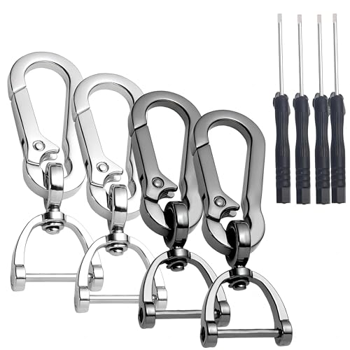 Azonelife Schlüsselanhänger aus Metall, 4 Stück D-Ringe Karabinerverschlüsse, Mini Drehverschluss mit Abnehmbare Schlüsselringen, Karabinerhaken mit 360° Drehbar Verschluss für Herren und Damen von Azonelife