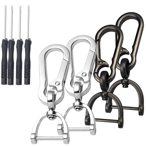 Azonelife Schlüsselanhänger aus Metall, 4 Stück D-Ringe Karabinerverschlüsse, Mini Drehverschluss mit Abnehmbare Schlüsselringen, Karabinerhaken mit 360° Drehbar Verschluss für Herren und Damen (B) von Azonelife