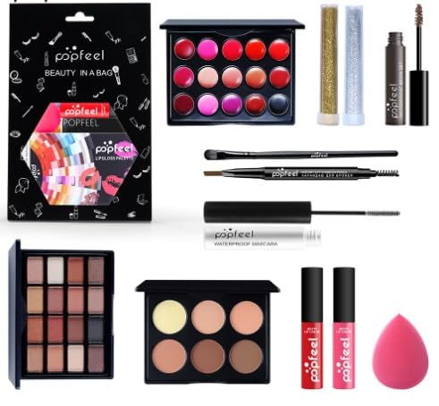 Cosmetics Make-up Set, Tragbares Reise All-in-One Mehrzweck Make-up-Set, Multifunktions Kosmetik Make Up Set, 12 Stück Schminke Set mit Lidschatten Palette Lippencreme Mascara Für Frauen Mädchen von Azonelife