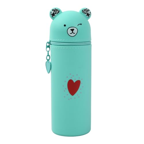 Federmäppchen Aus Weichem Silikon, Stand Up Pen Case Bear Style Weichem Silikon Kawaii, Bär Cup Pencil Case, Niedliches Stand-Federmäppchen Mäppchen, Schlampermäppchen für Studenten Mädchen (Grün) von Azonelife