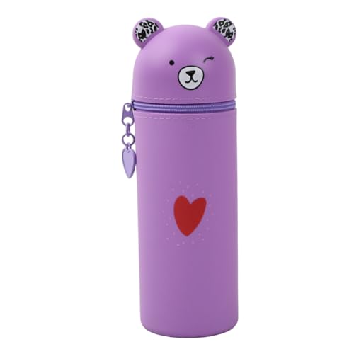 Federmäppchen Aus Weichem Silikon, Stand Up Pen Case Bear Style Weichem Silikon Kawaii, Bär Cup Pencil Case, Niedliches Stand-Federmäppchen Mäppchen, Schlampermäppchen für Studenten Mädchen (Lila) von Azonelife