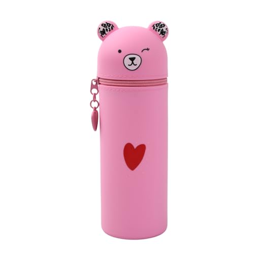 Federmäppchen Aus Weichem Silikon, Stand Up Pen Case Bear Style Weichem Silikon Kawaii, Bär Cup Pencil Case, Niedliches Stand-Federmäppchen Mäppchen, Schlampermäppchen für Studenten Mädchen (Rosa) von Azonelife