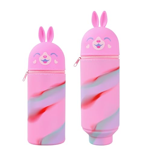 Federmäppchen Aus Weichem Silikon, Stand Up Pen Case Bear Style Weichem Silikon Kawaii, Kaninchen Cup Pencil Case, Niedliches Stand-Federmäppchen Mäppchen, Schlampermäppchen für Studenten Mädchen von Azonelife