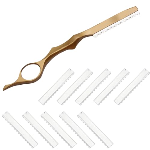 Haar Styling Rasiermesser, Premium Styling Razor Thinning Shaper Friseur Styling Messer Effiliermesser Haar Texturierung Schneidrasier Kamm für den Salon und Heimgebrauch, mit 10 Klingen von Azonelife