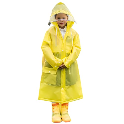 Kinder Regenponcho, Regenmäntel mit Kapuze für Mädchen Jungen, Kleinkind Regenjacke Regenanzug, Kids Regencape Regenschutz für Fahrrad Wandern Camping Reisen (Ethylen-Vinylacetat (EVA), Gelb) von Azonelife