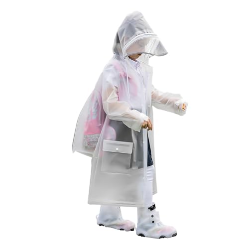 Kinder Regenponcho, Regenmäntel mit Kapuze für Mädchen Jungen, Kleinkind Regenjacke Regenanzug, Kids Regencape Regenschutz für Fahrrad Wandern Camping Reisen (Ethylen-Vinylacetat (EVA), Weiß) von Azonelife