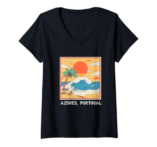 Damen Azoren Insel Portugal Souvenir Männer Souvenir Strand T-Shirt mit V-Ausschnitt von Azores Portugal souvenir beach men women