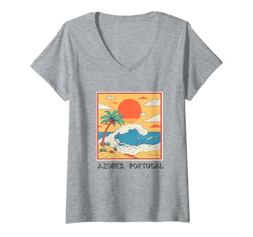 Damen Azoren Insel Portugal Souvenir Männer Souvenir Strand T-Shirt mit V-Ausschnitt von Azores Portugal souvenir beach men women