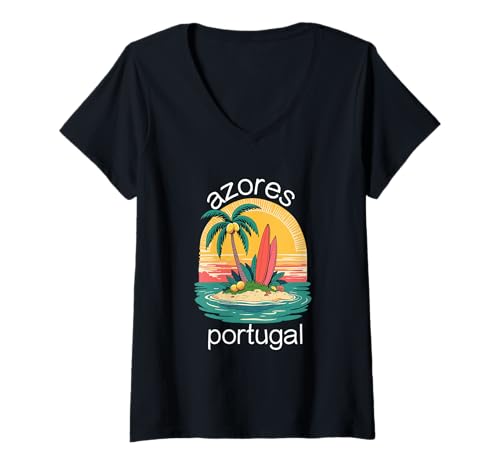 Damen Azoren Insel Portugal Souvenir Männer Souvenir Strand T-Shirt mit V-Ausschnitt von Azores Portugal souvenir beach men women