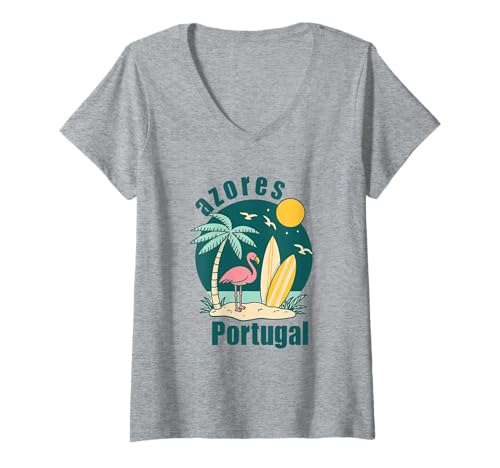Damen Azoren Insel Portugal Souvenir Männer Souvenir Strand T-Shirt mit V-Ausschnitt von Azores Portugal souvenir beach men women