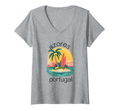 Damen Azoren Insel Portugal Souvenir Männer Souvenir Strand T-Shirt mit V-Ausschnitt von Azores Portugal souvenir beach men women