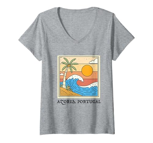 Damen Azoren Insel Portugal Souvenir Männer Souvenir Strand T-Shirt mit V-Ausschnitt von Azores Portugal souvenir beach men women