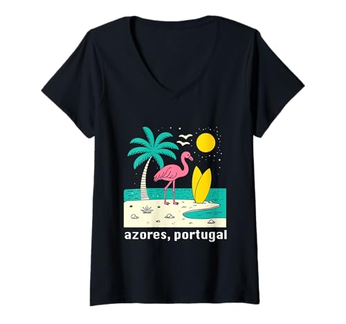 Damen Azoren Insel Portugal Souvenir Männer Souvenir Strand T-Shirt mit V-Ausschnitt von Azores Portugal souvenir beach men women