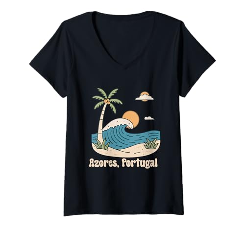 Damen Azoren Insel Portugal Souvenir Männer Souvenir Strand T-Shirt mit V-Ausschnitt von Azores Portugal souvenir beach men women
