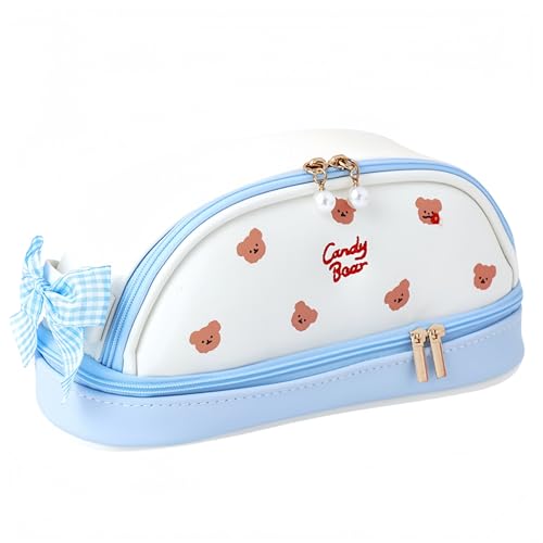 Azragon Federmäppchen für Mädchen mit niedlichem Druck – große Kapazität, Doppelreißverschluss, Make-up-Tasche, Kawaii-Kunstleder, Schulbedarf-Organizer für Teenager, Mittel- und Oberschule, Frauen von Azragon