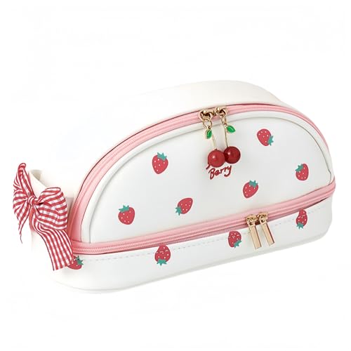 Azragon Federmäppchen für Mädchen mit niedlichem Druck – große Kapazität, Doppelreißverschluss, Make-up-Tasche, Kawaii-Kunstleder, Schulbedarf-Organizer für Teenager, Mittel- und Oberschule, Frauen von Azragon