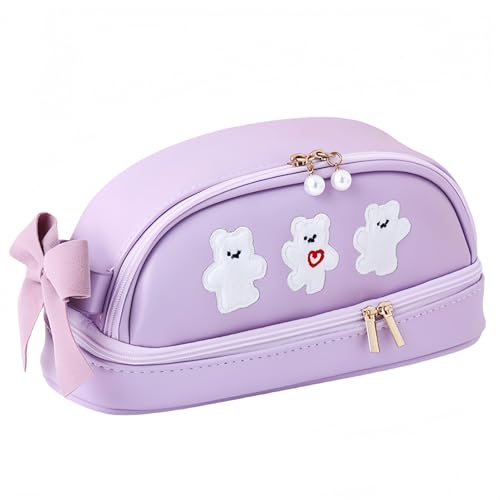 Azragon Federmäppchen für Mädchen mit niedlichem Druck – große Kapazität, Doppelreißverschluss, Make-up-Tasche, Kawaii-Kunstleder, Schulbedarf-Organizer für Teenager, Mittel- und Oberschule, Frauen von Azragon