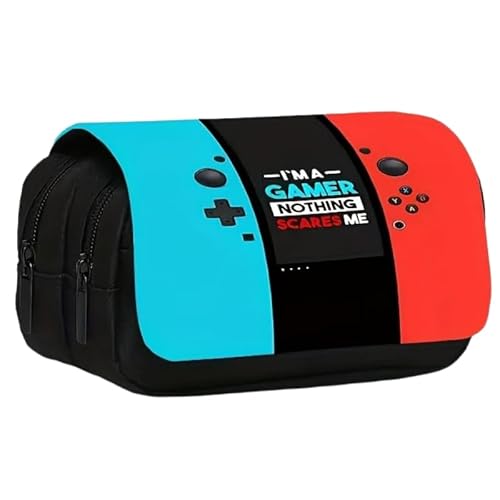 Azragon Federmäppchen mit Spielkonsolen-Thema, schwarz, doppellagig, Flip, Doppelfach, Schreibwaren-Tasche, mehrfarbig, modisch von Azragon