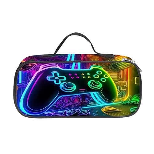 Azragon Federmäppchen mit Spielkonsolen-Thema, schwarz, doppellagig, Flip, Doppelfach, Schreibwaren-Tasche, mehrfarbig, modisch von Azragon