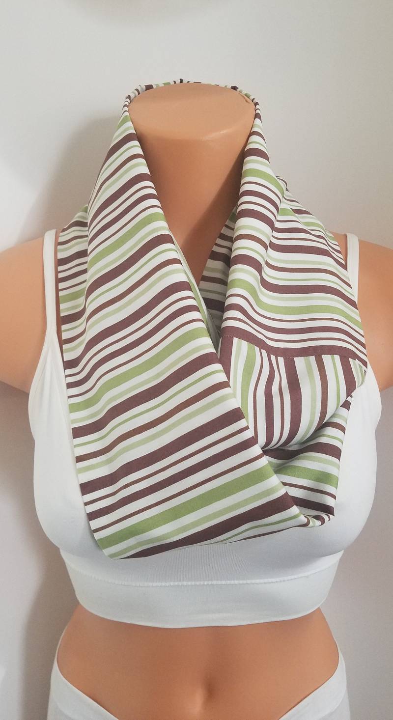 Gestreifter Baumwollloop Braun, Grün & Weiß von Azram