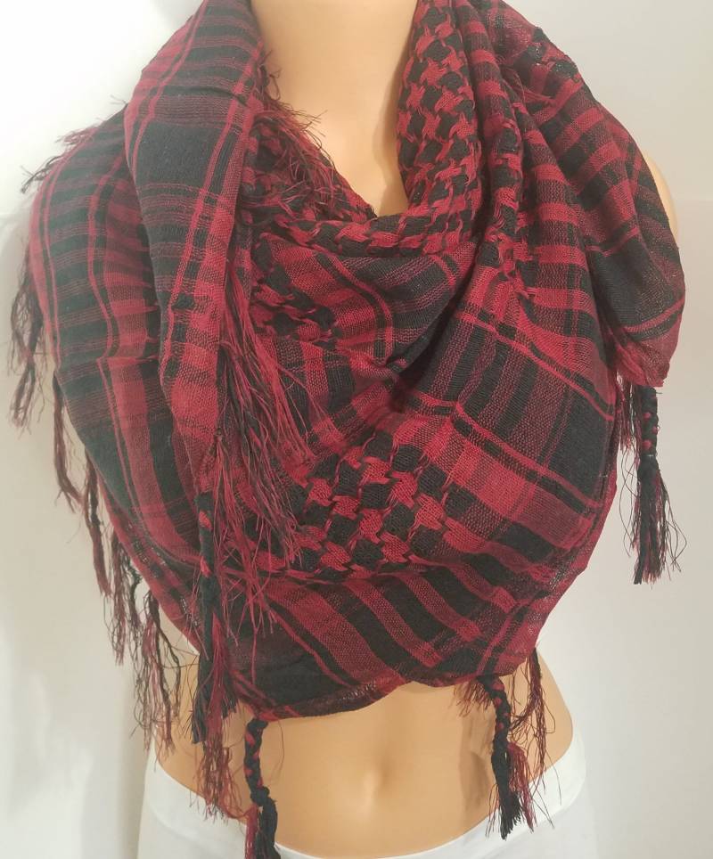 Rot-Schwarz Karierter Baumwollschal Unisex Halswärmer von Azram