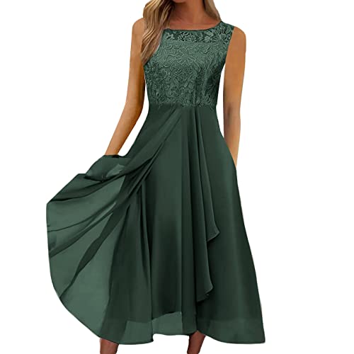 Abendkleider Lang WeißEs Kleid Damen Feen KostüM Damen Festlich Oversize Chiffon Spitze Patchwork RüSchen Drucken Swing Lange Brautjungfernkleider Tankinis FüR Damen (1-Green, L) von Azruma