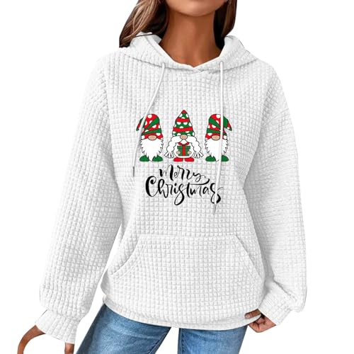 Aesthetic Hoodie Frauen Festlich Waffel Weihnachten Drucken Langarm Hoodie Sweatshirt Mit Taschen Sweatshirt Teenager Mädchen Christmas Damen Hoodie Kleid(2-White,S) von Azruma