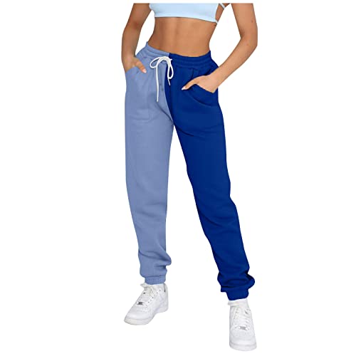 Azruma Baggy Jeans Damen Jeans Hose Damen Baggy Cargo Pants Leichte Zweifarbige Patchwark Stretch Lang High Waist Schlupfhose Mit Kordelzug Und Taschen Jeanshose(1-Blue,L) von Azruma