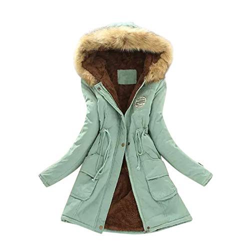 Azruma Cordjacke Damen Frauen Winter Einfarbig Langarme Gefütterte Fleecejacke Mit Kapuze Warme Lange Winterparka Mit Tasche Damen Mantel Winter(Minzgrün,L) von Azruma