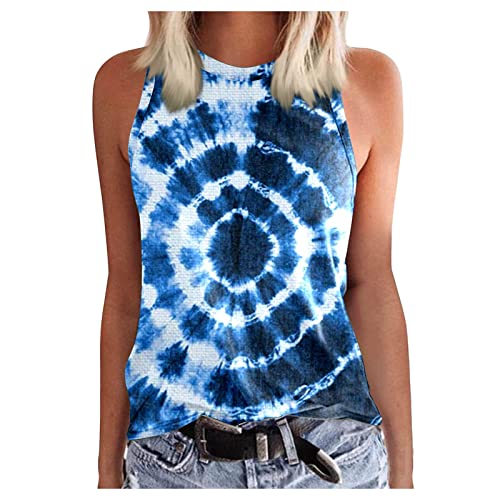 Azruma Damen Oberteile Sommer Bikini Top Damen Security Tshirt Casual Bunte Drucken Rundhals ÄRmellos Tanktop Locker Tops Bluse Damen Elegant (Blau, XL) von Azruma